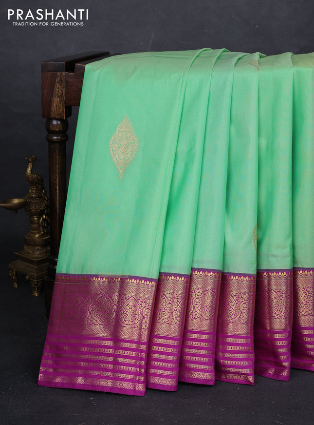 Teal Green & Purple Bangalori Silk - Buttas