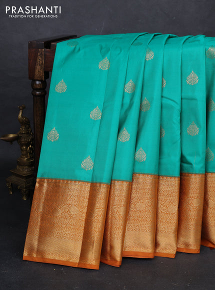 Teal Green & Mustard Yellow Bangalori Silk - Buttas