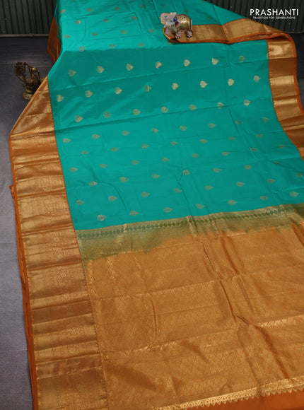 Teal Green & Mustard Yellow Bangalori Silk - Buttas