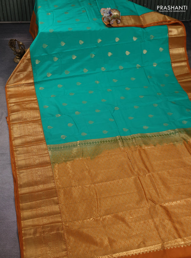 Teal Green & Mustard Yellow Bangalori Silk - Buttas