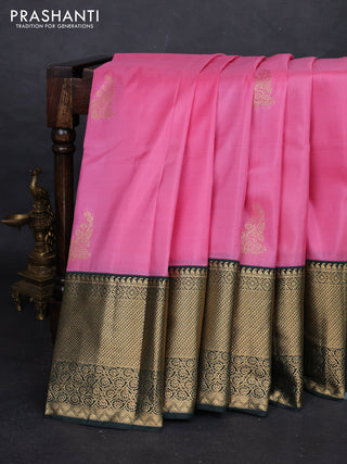 Pink & Bottle Green Bangalori Silk - Buttas