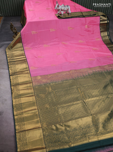 Pink & Bottle Green Bangalori Silk - Buttas