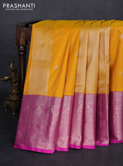 Mustard Yellow & Pink Bangalori Silk - Buttas