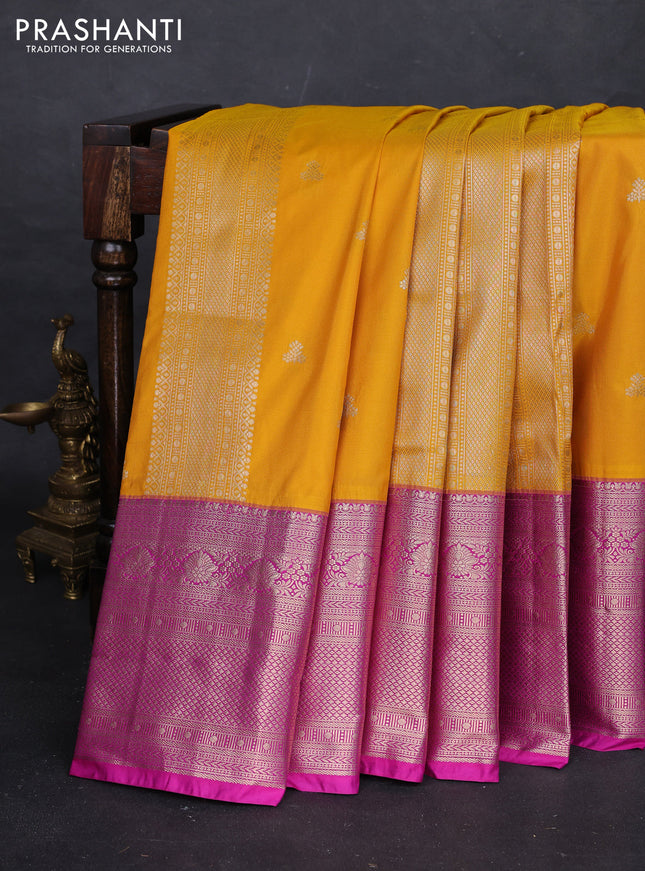 Mustard Yellow & Pink Bangalori Silk - Buttas