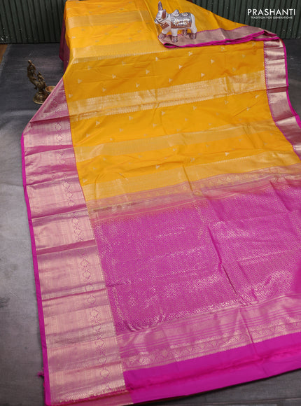 Mustard Yellow & Pink Bangalori Silk - Buttas