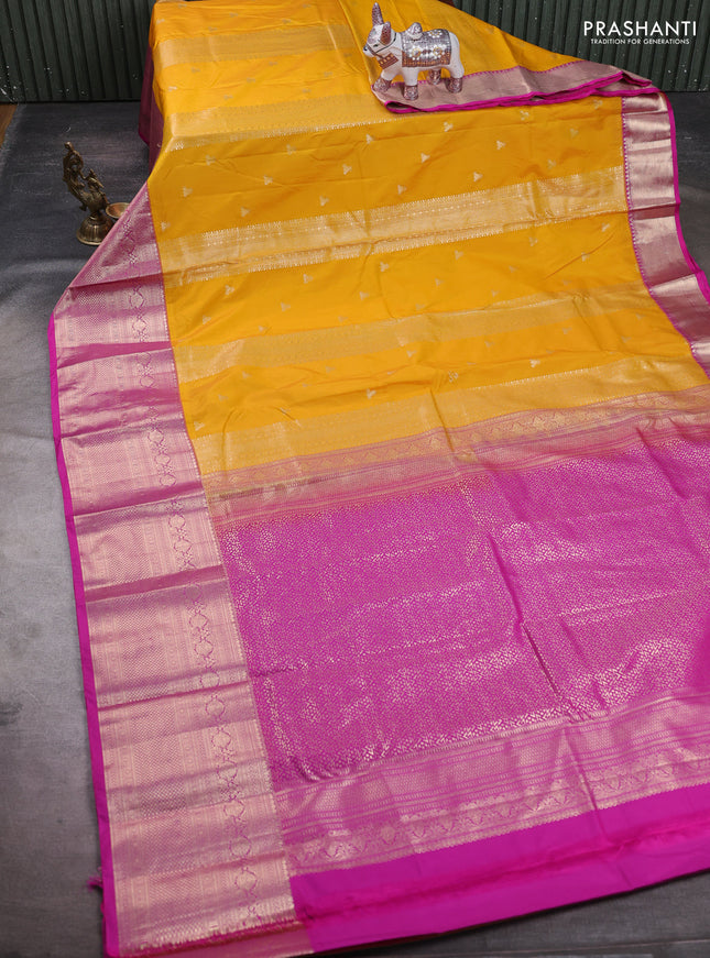 Mustard Yellow & Pink Bangalori Silk - Buttas