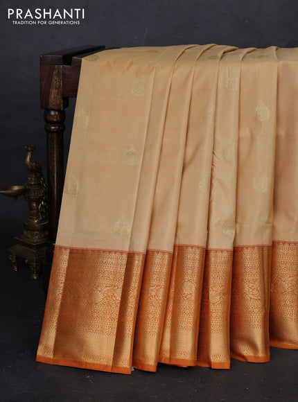 Beige & Mustard Yellow Bangalori Silk - Buttas