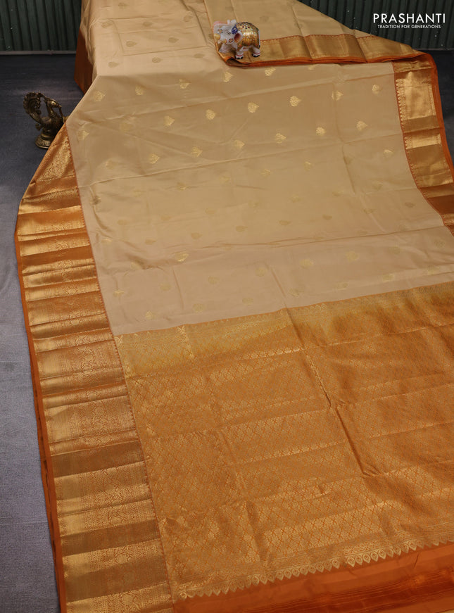 Beige & Mustard Yellow Bangalori Silk - Buttas