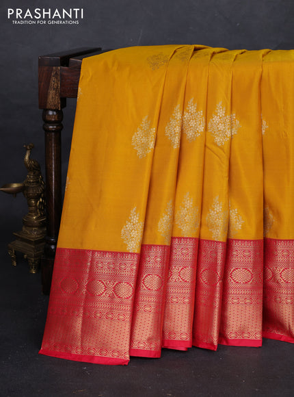 Mustard Yellow & Red Bangalori Silk - Buttas
