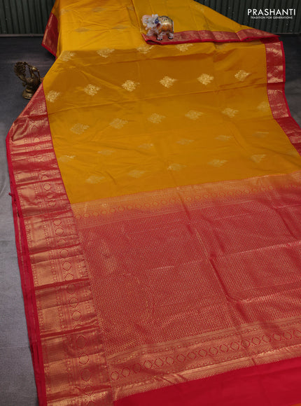 Mustard Yellow & Red Bangalori Silk - Buttas
