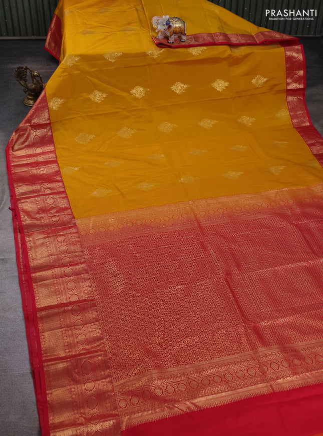 Mustard Yellow & Red Bangalori Silk - Buttas
