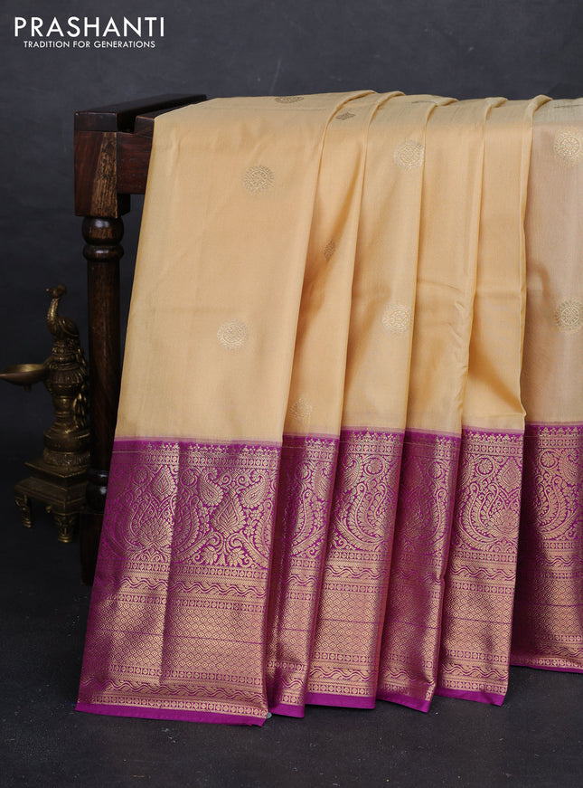 Beige & Magenta Pink Bangalori Silk - Buttas