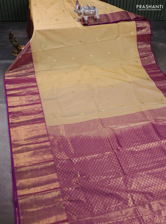 Beige & Magenta Pink Bangalori Silk - Buttas