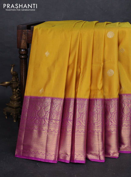 Mustard Yellow & Purple Bangalori Silk - Buttas