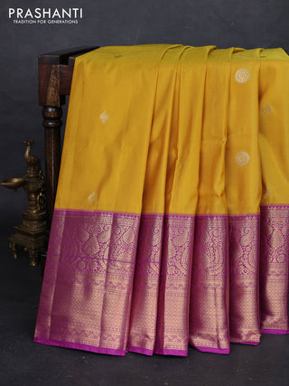 Mustard Yellow & Purple Bangalori Silk - Buttas