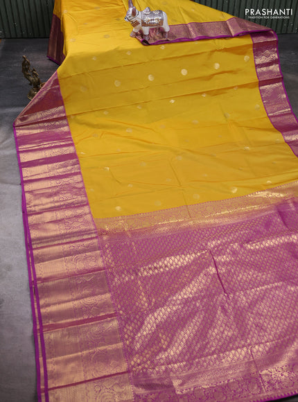 Mustard Yellow & Purple Bangalori Silk - Buttas
