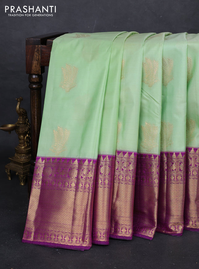 Pista Green & Purple Bangalori Silk - Buttas