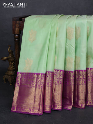 Pista Green & Purple Bangalori Silk - Buttas