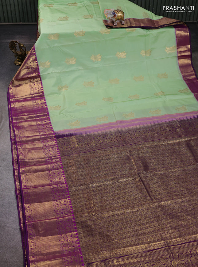 Pista Green & Purple Bangalori Silk - Buttas