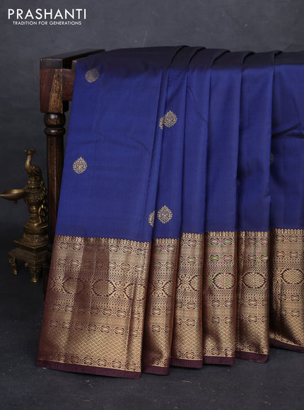 Navy Blue & Coffee Brown Bangalori Silk - Buttas