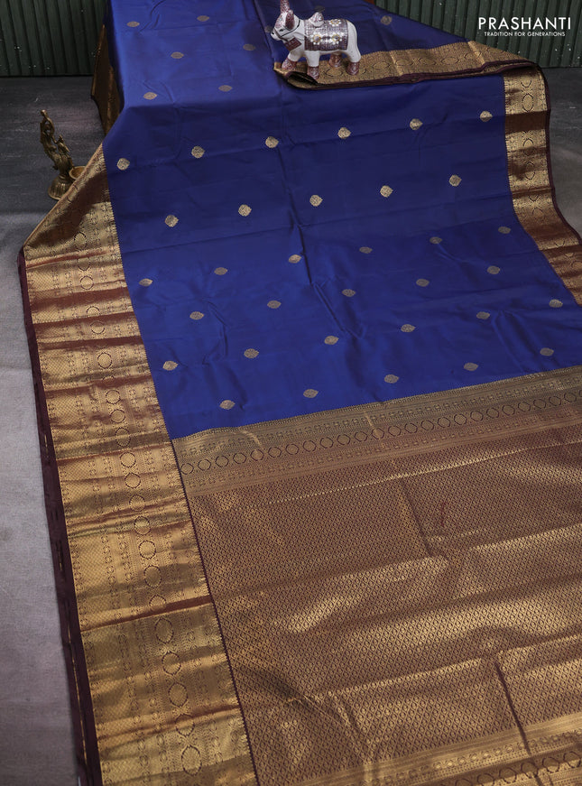 Navy Blue & Coffee Brown Bangalori Silk - Buttas
