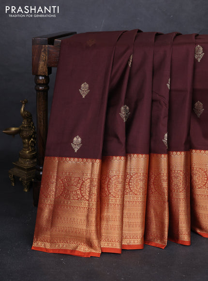 Coffee Brown & Rust Bangalori Silk - Buttas