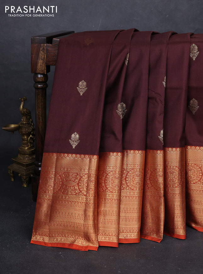 Coffee Brown & Rust Bangalori Silk - Buttas
