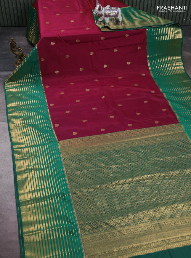 Wine & Green Bangalori Silk - Buttas