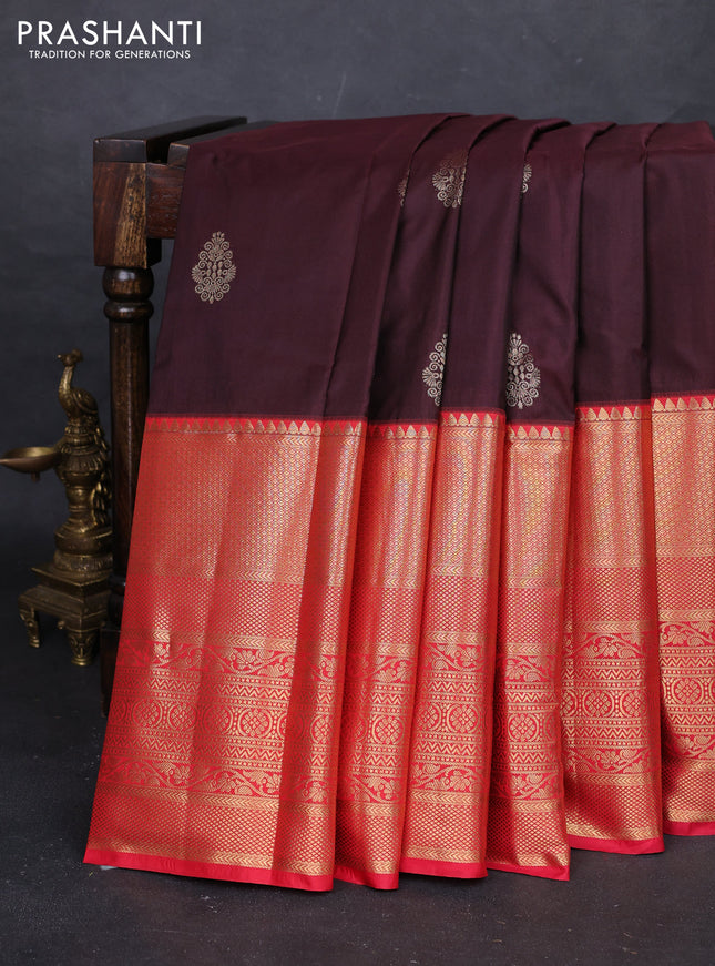 Coffee Brown & Red Bangalori Silk - Buttas