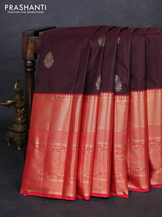 Coffee Brown & Red Bangalori Silk - Buttas