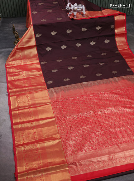 Coffee Brown & Red Bangalori Silk - Buttas
