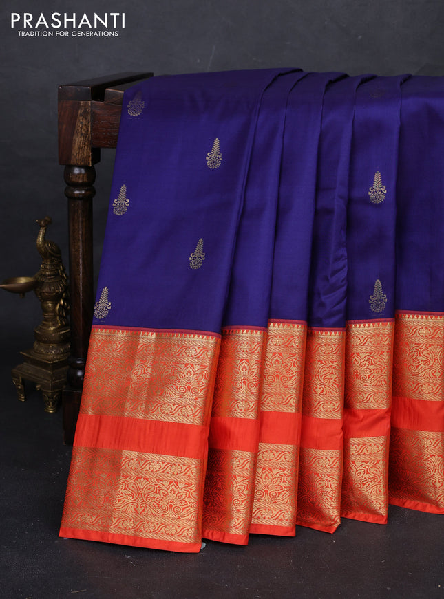 Blue & Orange Bangalori Silk - Buttas