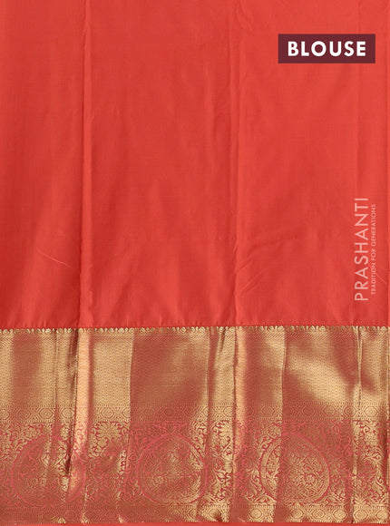 Teal Blue & Peach Orange Bangalori Silk - Buttas