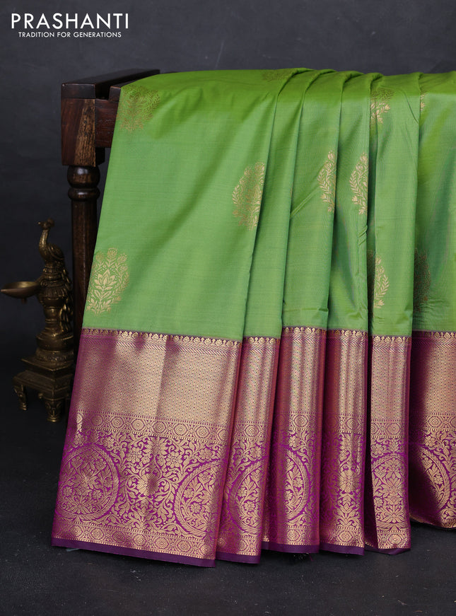 Green & Purple Bangalori Silk - Buttas