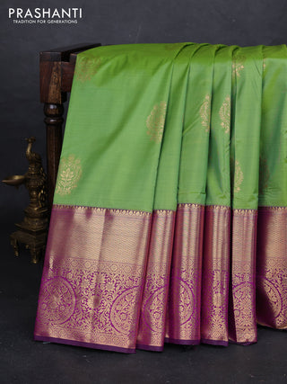 Green & Purple Bangalori Silk - Buttas