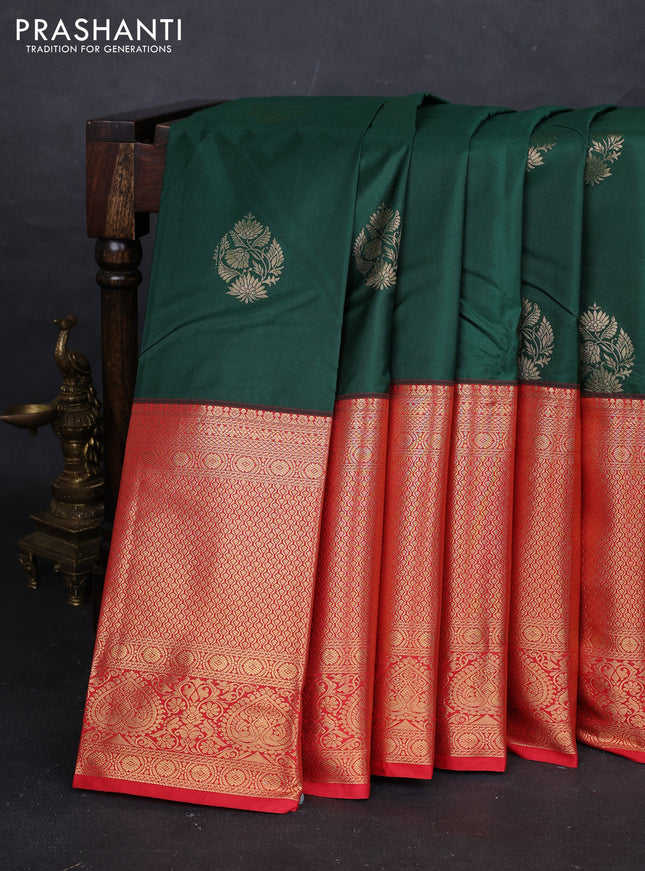 Green & Red Bangalori Silk - Buttas