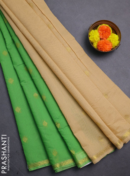 Green & Beige Semi Maheshwari Cotton - Buttas