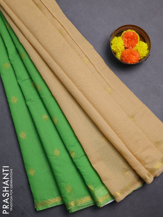 Green & Beige Semi Maheshwari Cotton - Buttas