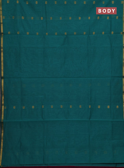 Teal Green & Magenta Pink Semi Maheshwari Cotton - Buttas