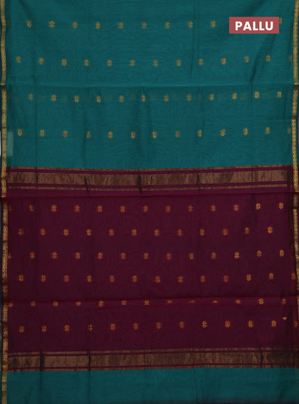 Teal Green & Magenta Pink Semi Maheshwari Cotton - Buttas