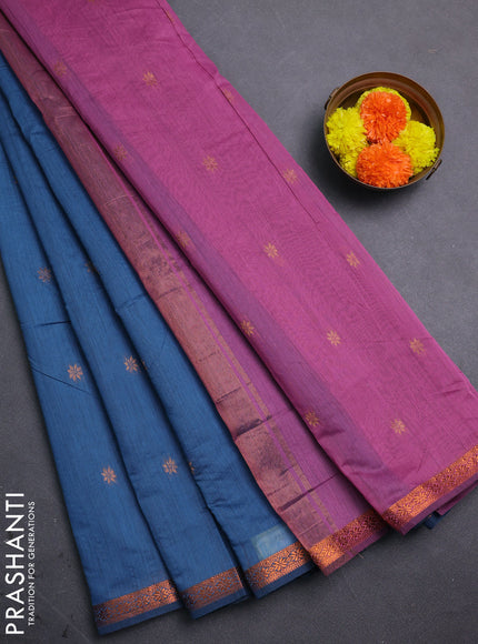 Peacock Blue & Mauve Pink Semi Maheshwari Cotton - Buttas