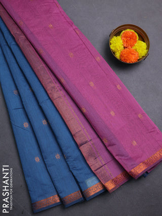 Peacock Blue & Mauve Pink Semi Maheshwari Cotton - Buttas
