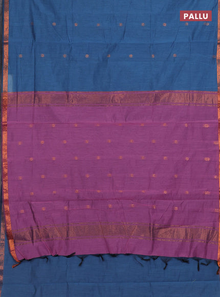 Peacock Blue & Mauve Pink Semi Maheshwari Cotton - Buttas