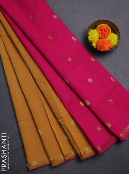 Mustard Yellow & Pink Semi Maheshwari Cotton - Buttas