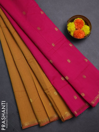 Mustard Yellow & Pink Semi Maheshwari Cotton - Buttas
