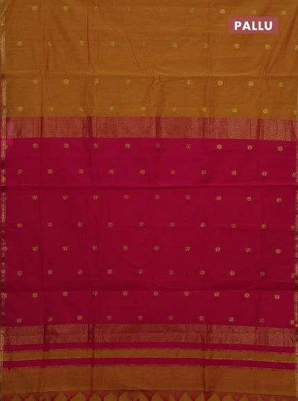 Mustard Yellow & Pink Semi Maheshwari Cotton - Buttas