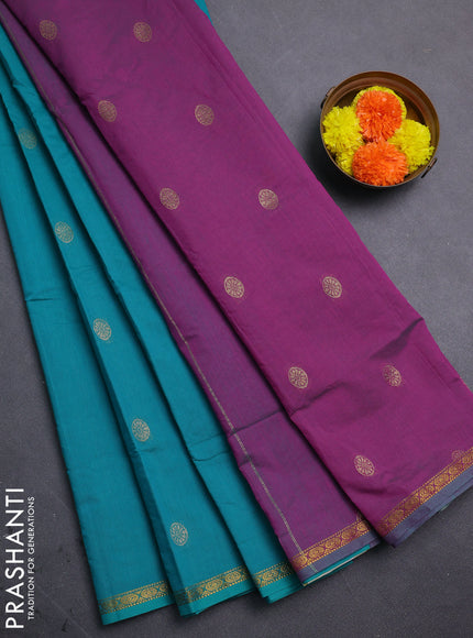 Teal Green & Pink Semi Maheshwari Cotton - Buttas