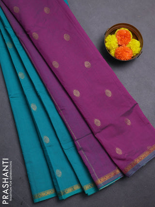 Teal Green & Pink Semi Maheshwari Cotton - Buttas
