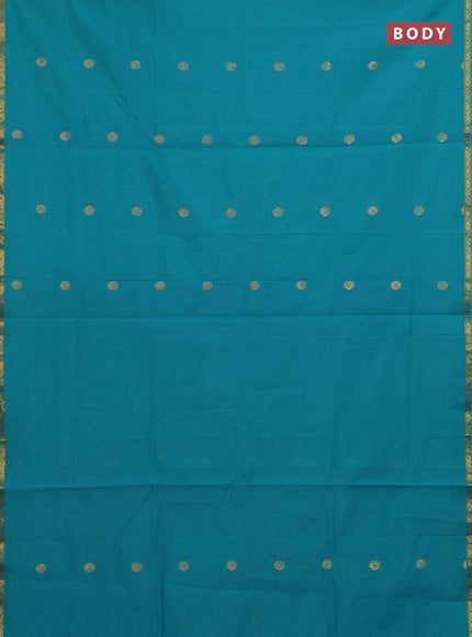 Teal Green & Pink Semi Maheshwari Cotton - Buttas