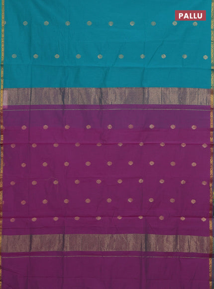 Teal Green & Pink Semi Maheshwari Cotton - Buttas